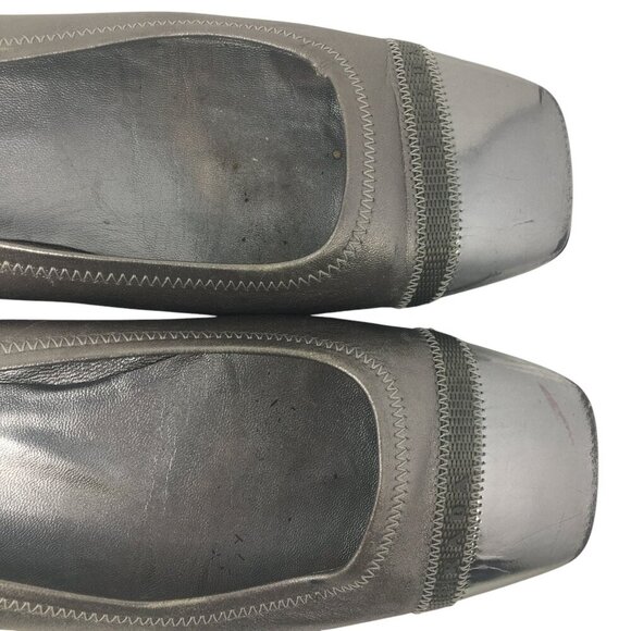 Prada Square Toe Ballet Flats Leather Silver Metallic Women's Size 38.5 US 8 - Picture 8 of 15